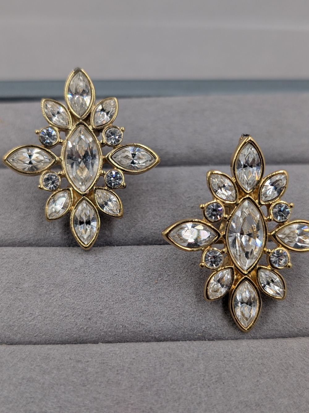 Vintage Monet Clear Crystal Starburst Clip-On Statement Earrings | M169